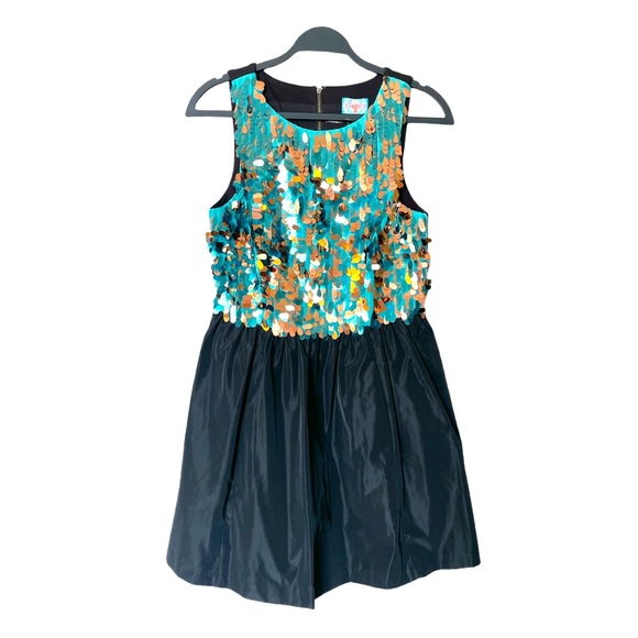NWT Plenty by Tracy Reese Paillette Flutter Sequin Taffeta Mini Dress Size 8P - Picture 2 of 11